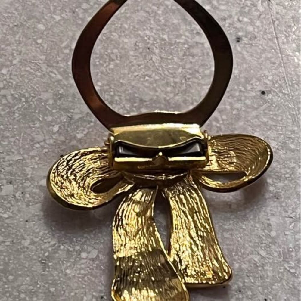 Vintage Gold Tone Rhinestone Bow Scarf Clip Ring 1980s 1990s - Picture 4 of 4